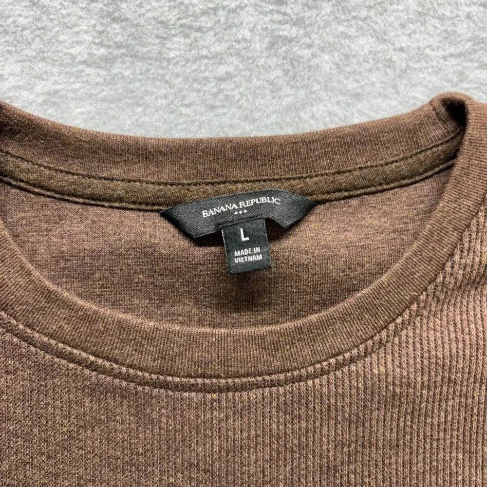 Banana Republic Shirt Mens Brown Green Waffle Knit Long Sleeve Pullover Casual